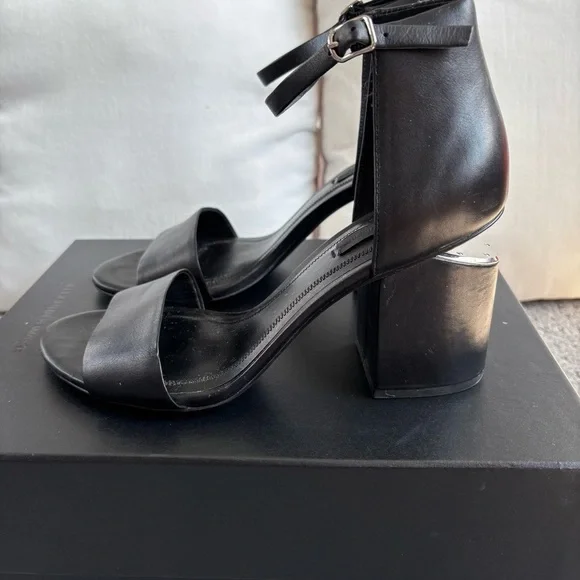Alexander Wang Abby Cut Out Sandals, Black Leather Silver Hardware, Size 38/7.5 - Picture 6 of 13